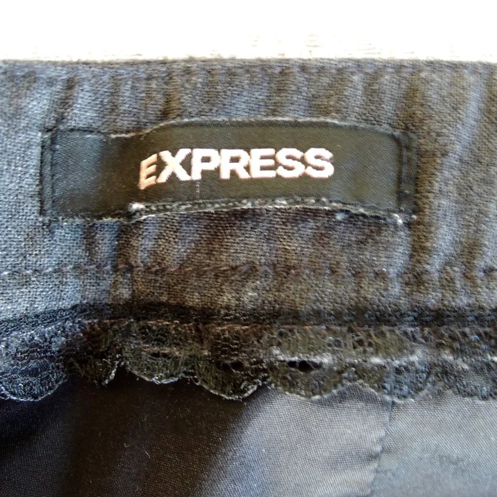 Express Gray Wool Stretch Skirt Lined Pleat Hem 6